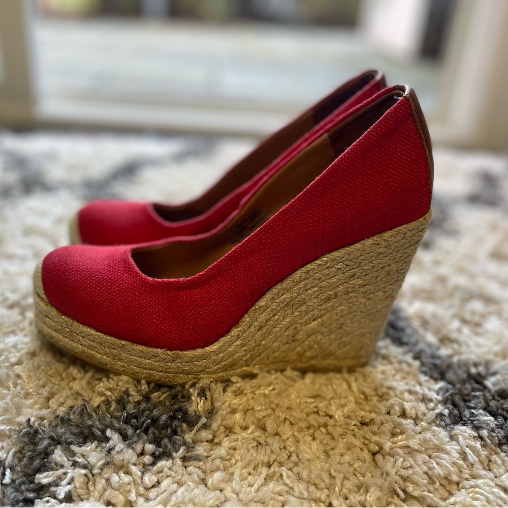 Nine West Red Canvas Espadrille Wedges- Minimal Wear